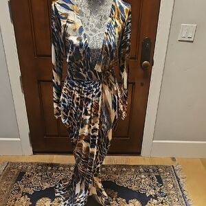 Elegant Multicolor Animal Print Wrap Dress